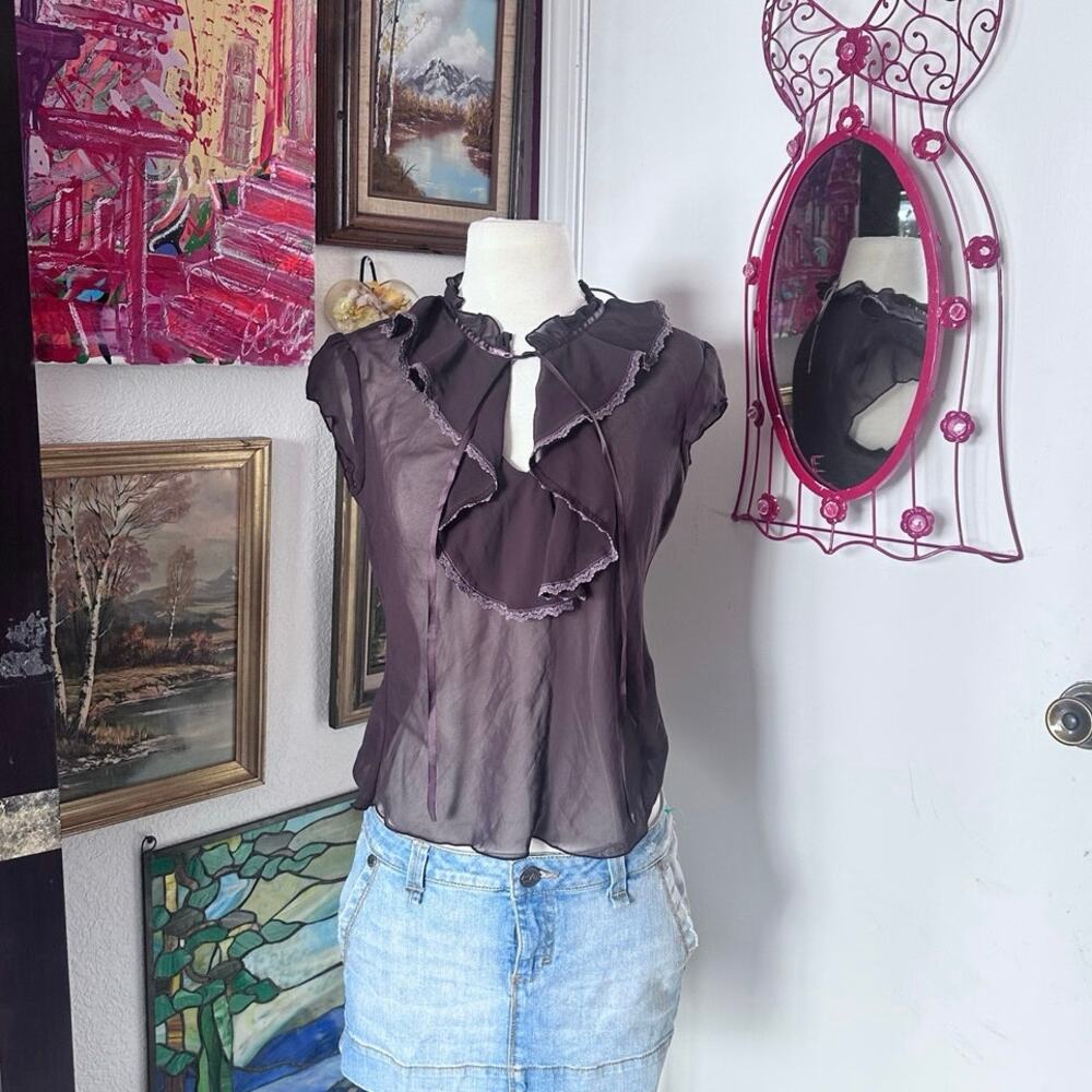 speechless y2k brown sheer lace blouse top